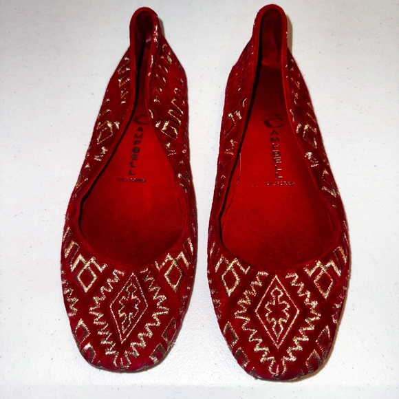 Jeffrey Campbell Shoes - Jeffrey Campbell x Anthropologie Red & Gold Embroidered Arm Ballet Flats Size 8